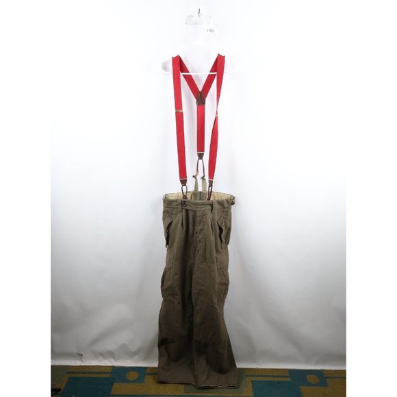Vintage 70s Mens 30x28 Heavyweight Wool German Military Cargo Pants Suspenders
